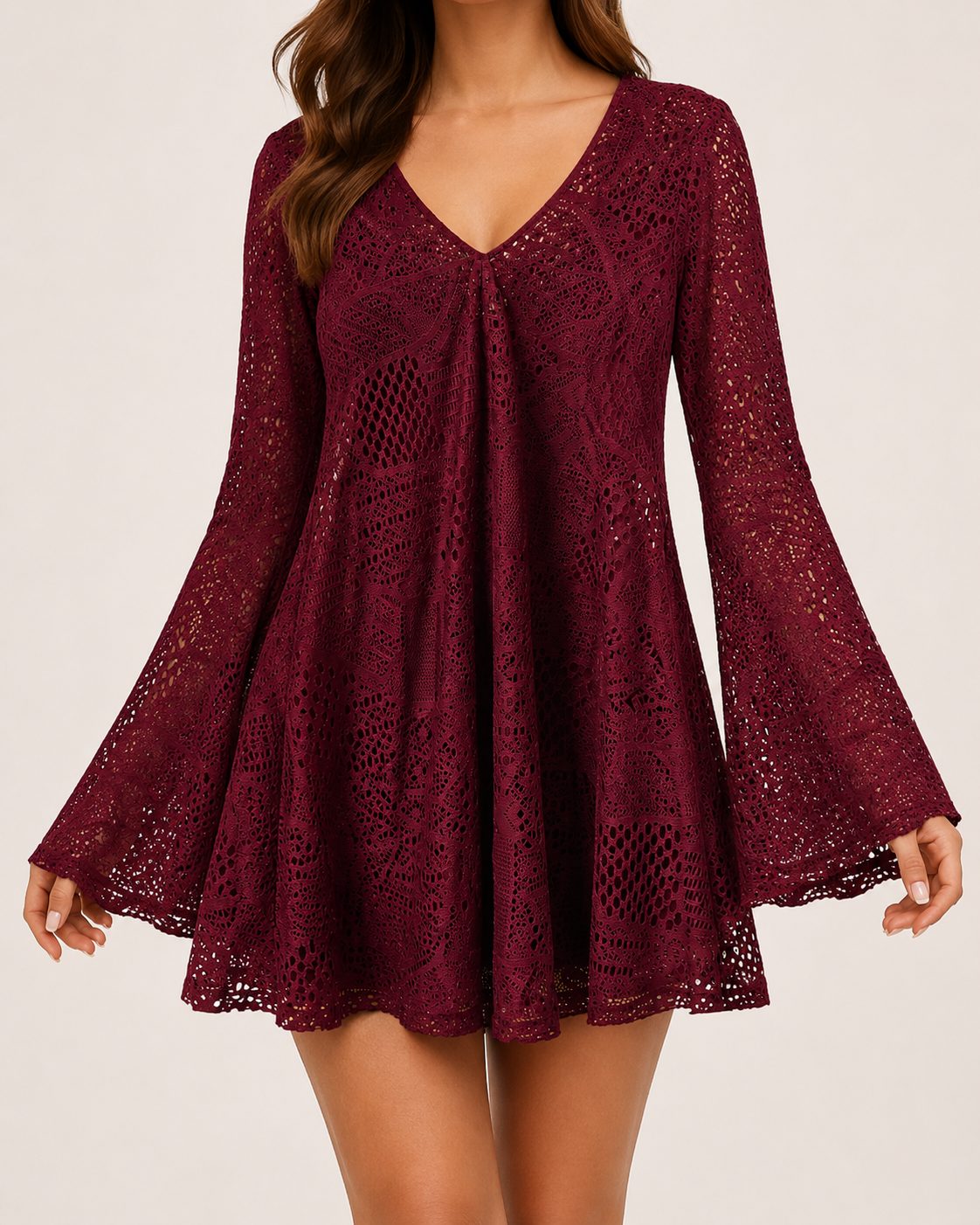 Fustan Romeo + Juliet Couture – Burgundy Lace Dress - 2