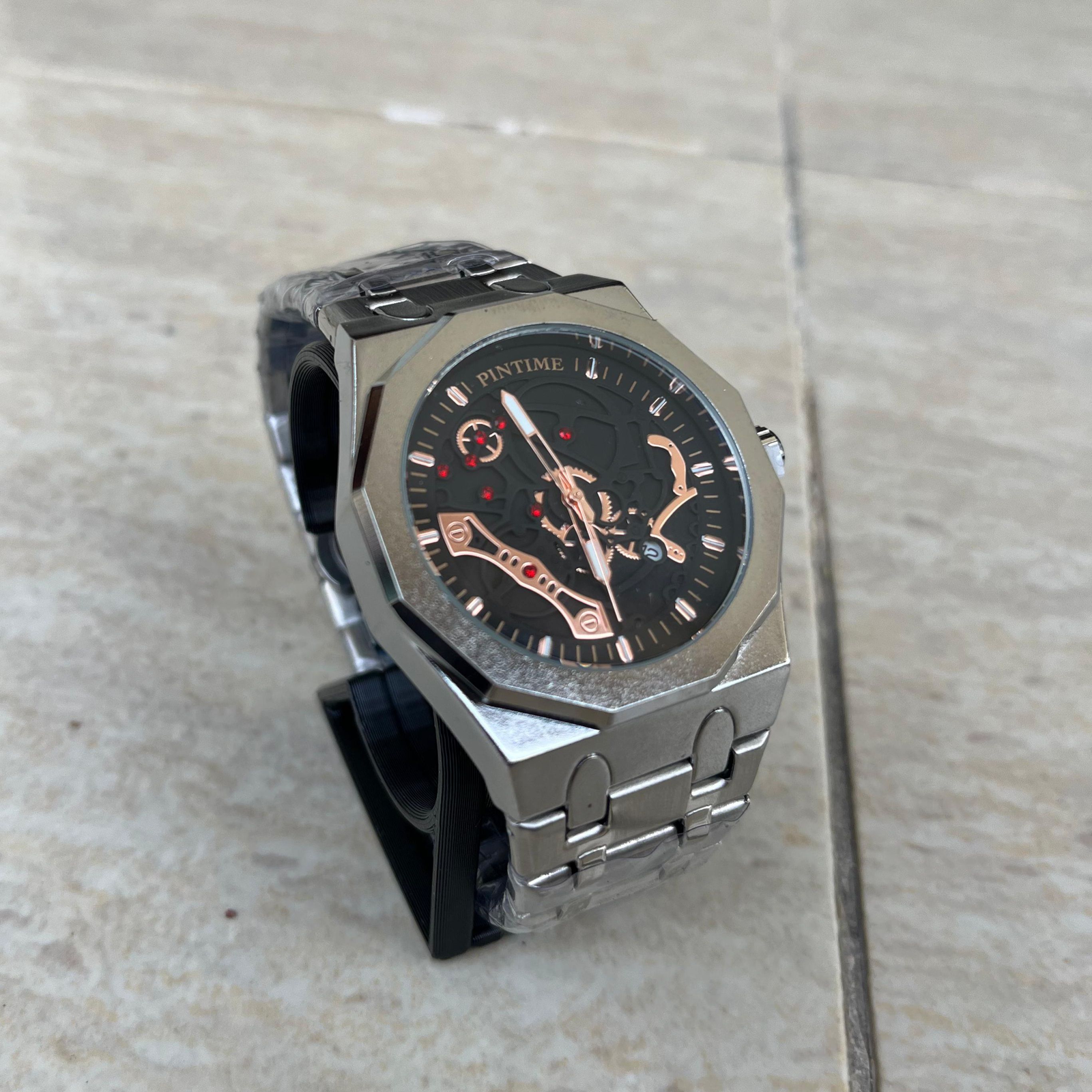 Orë elegante për meshkuj – stil luksoz skeleton, çelik inox (si Audemars style) - 5