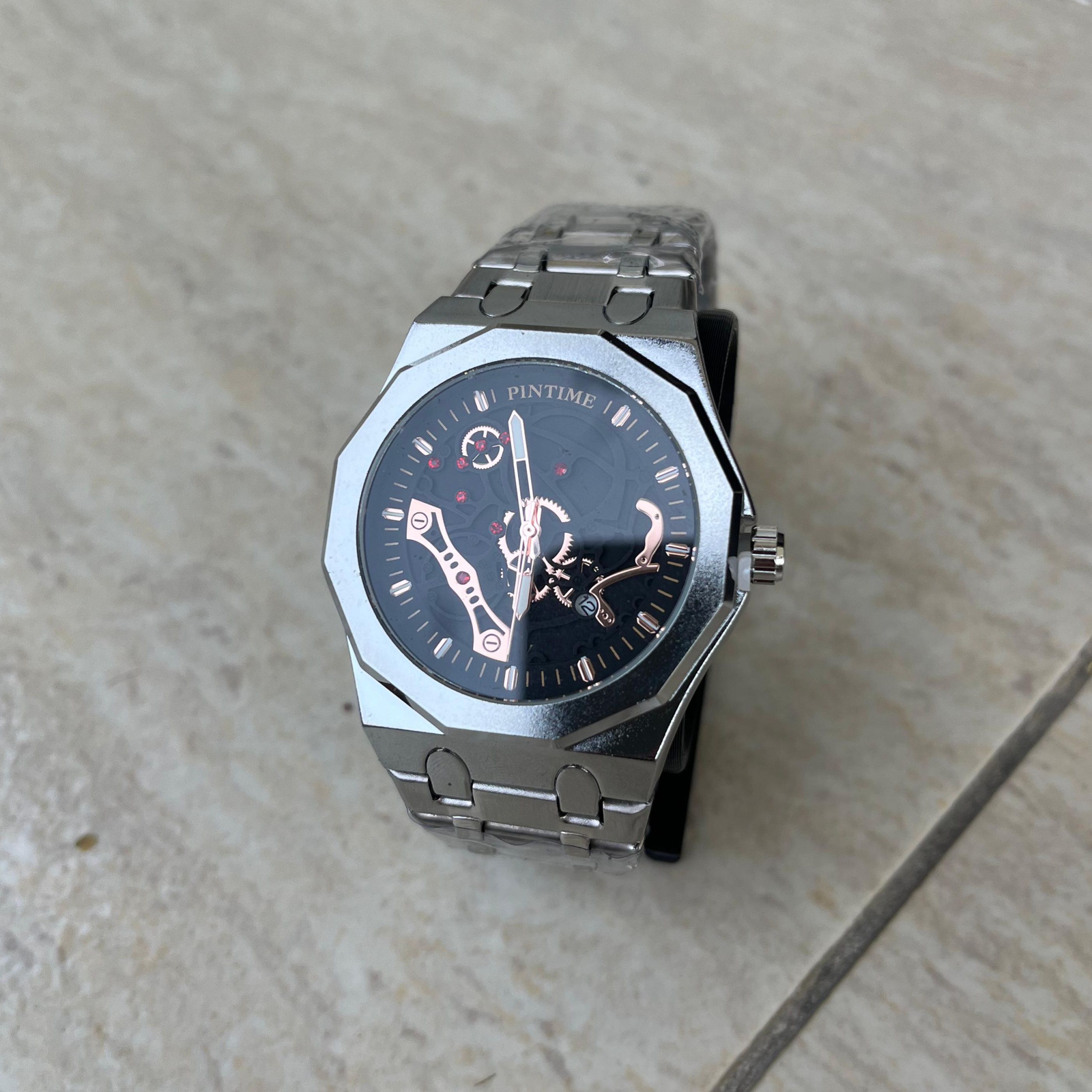 Orë elegante për meshkuj – stil luksoz skeleton, çelik inox (si Audemars style) - 1