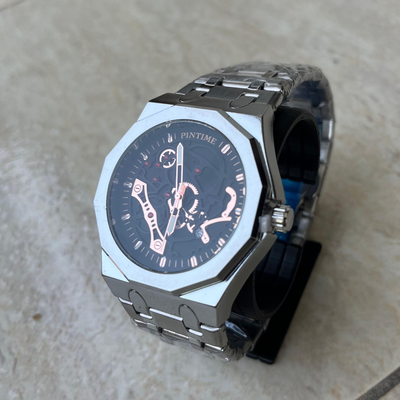Orë elegante për meshkuj – stil luksoz skeleton, çelik inox (si Audemars style) - 4